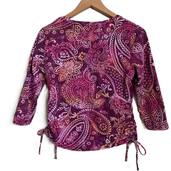 Caribbean Joe Floral Paisley Side-Cinch Top – Petite Small - Picture 2 of 6